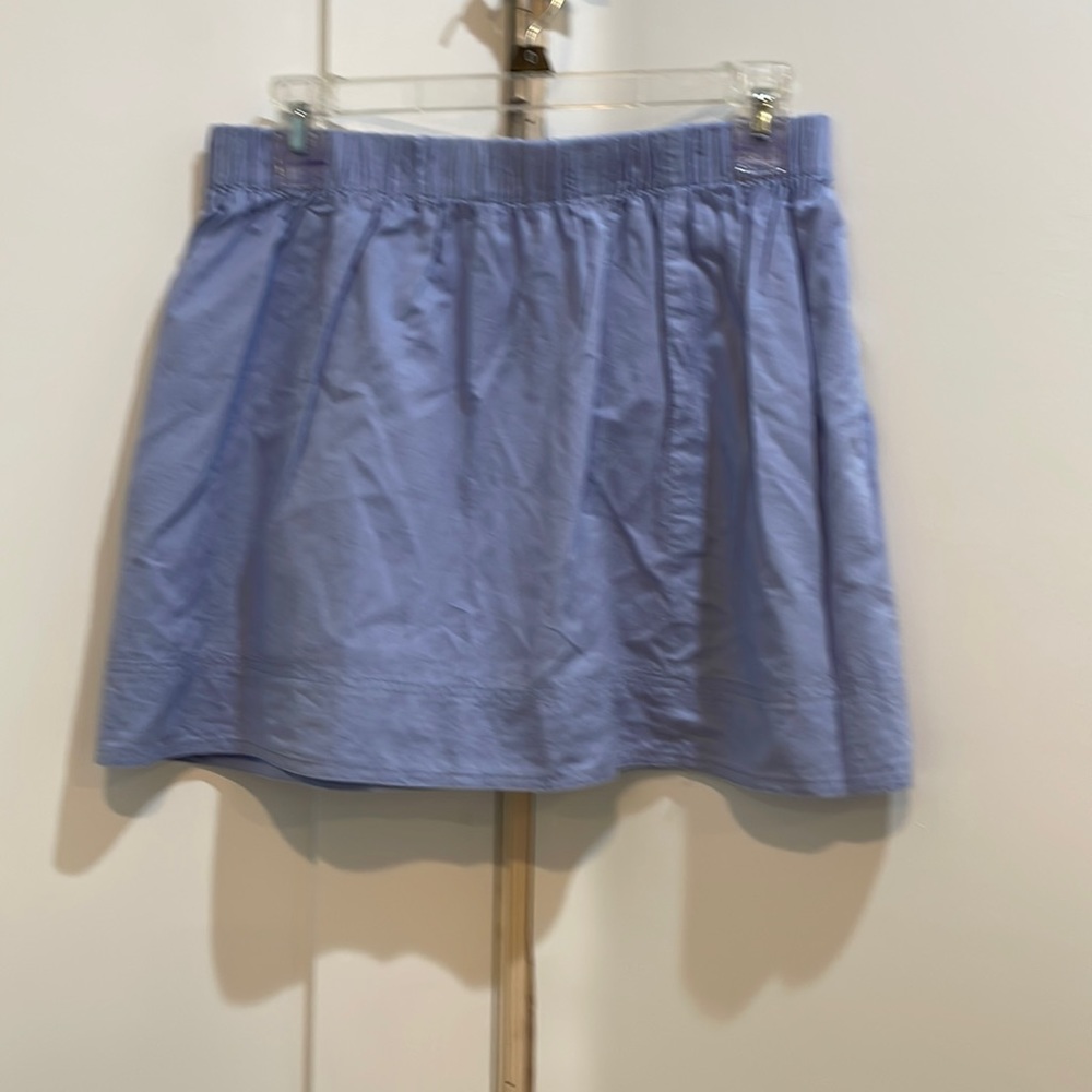 Light blue mini skater cotton-linen skirt